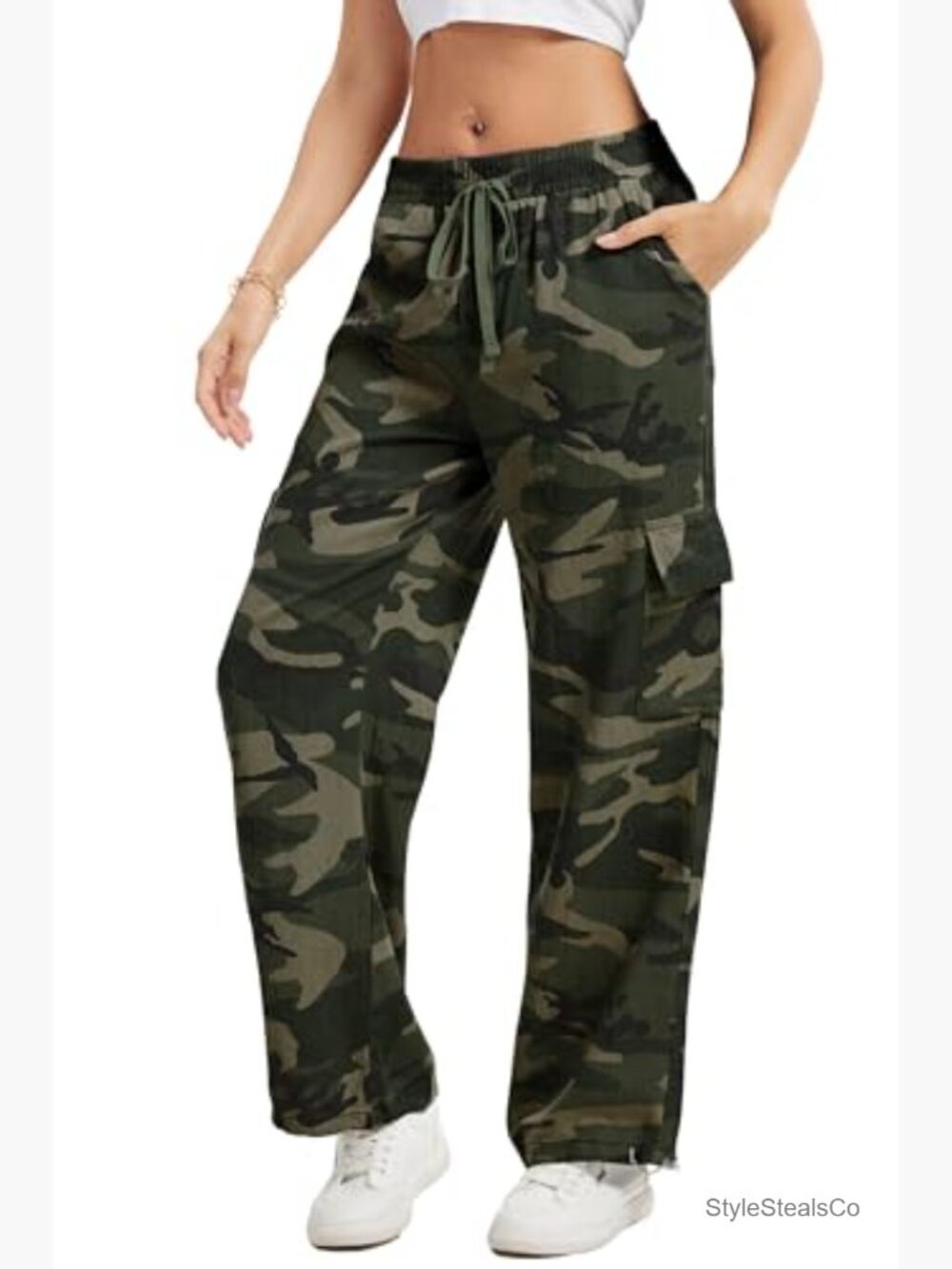 Womens Baggy Cargo Pants Y2K Drawstring Parachute Pants Elastic Waisted Wide - Picture 3 of 6